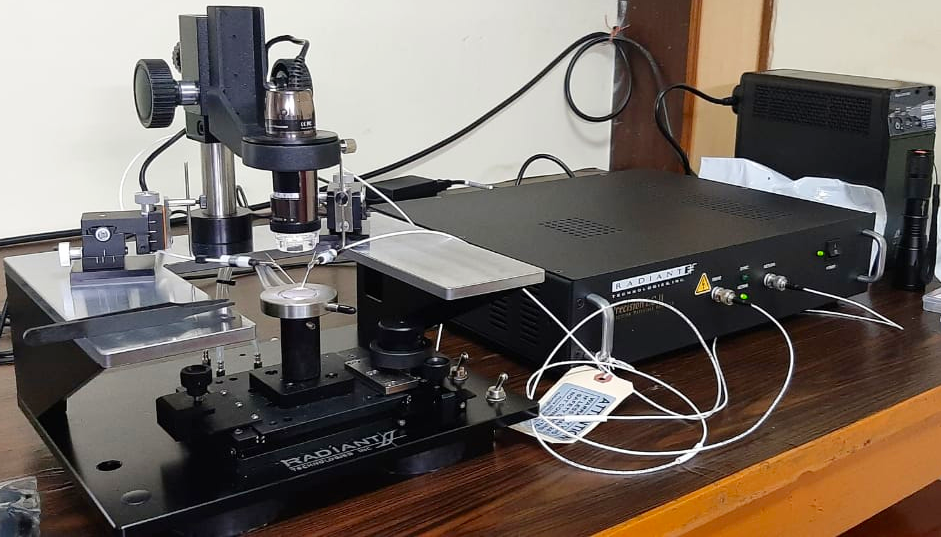 A Radiant LC 2 test system connected to Radiant's RTI-30 fully-integrated probe station to sort research samples of ferroelectric capacitors